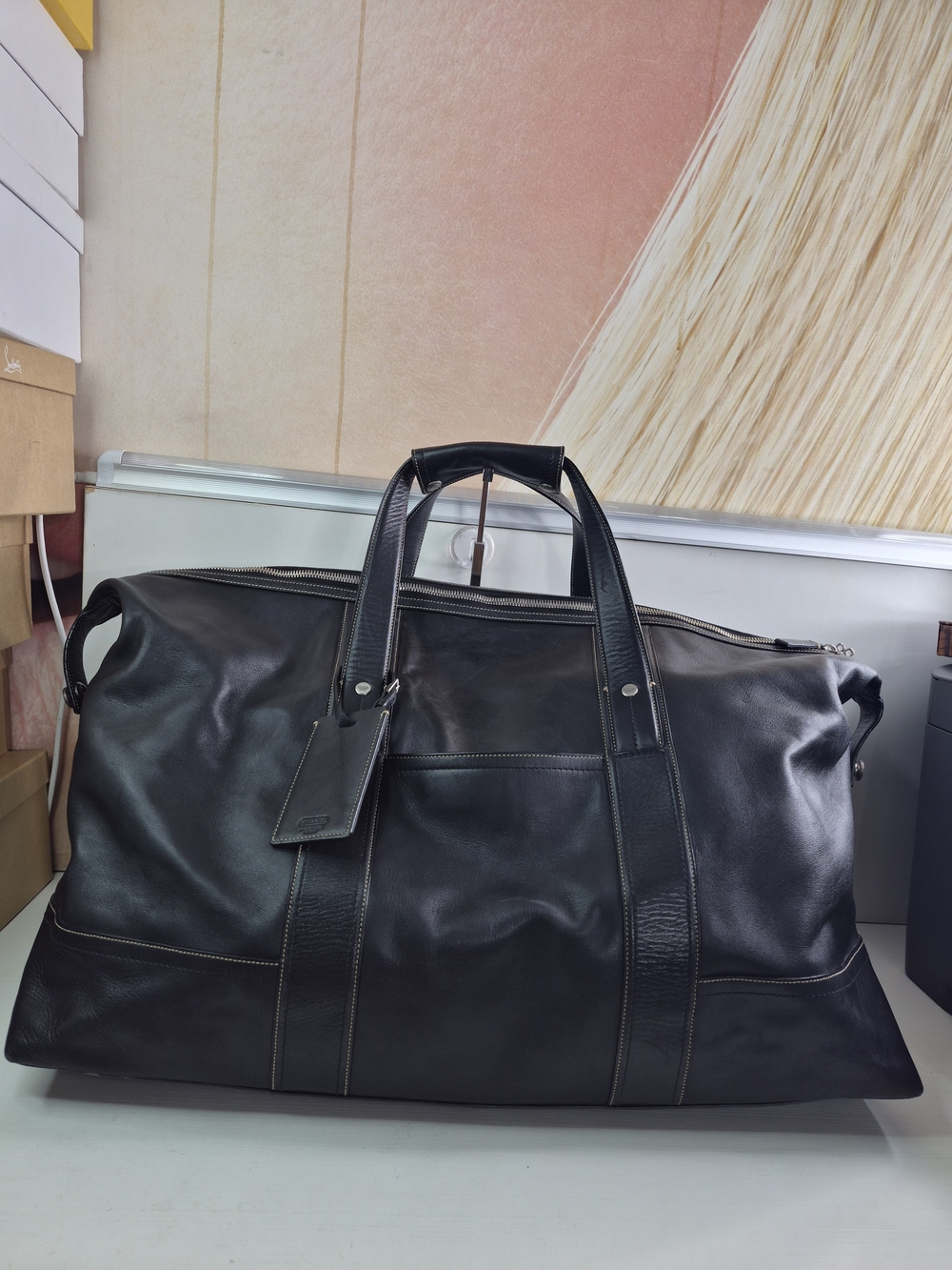 Coach Black Leather Duffel Bag - Men's Travel Weekender - Picture 2 of 12
